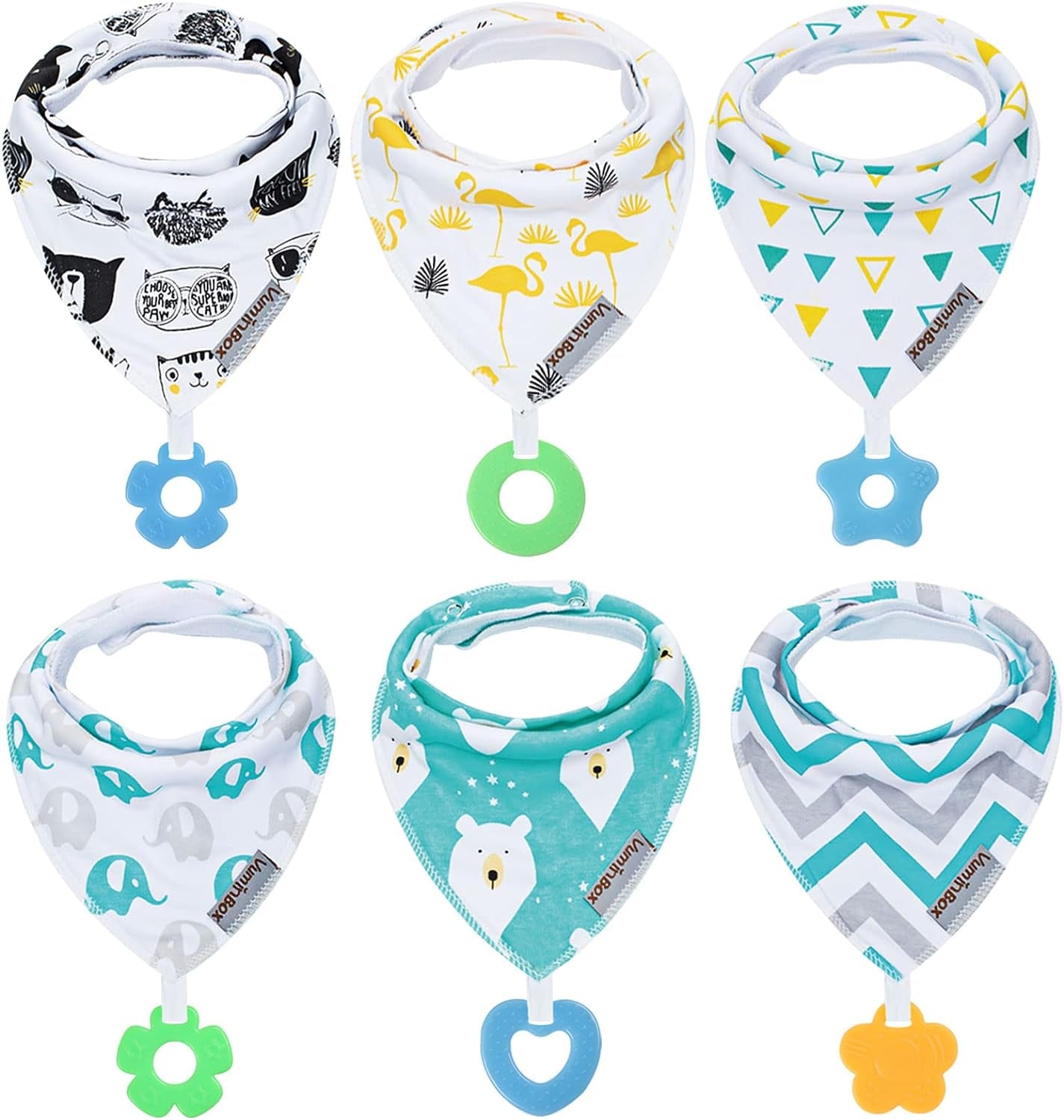 Baby Bandana Drool Bibs 6-Pack and Teething Toys 6-Pack Made with 100% Organic Cotton, Absorbent and Soft Unisex () (6-Pack Unisex)